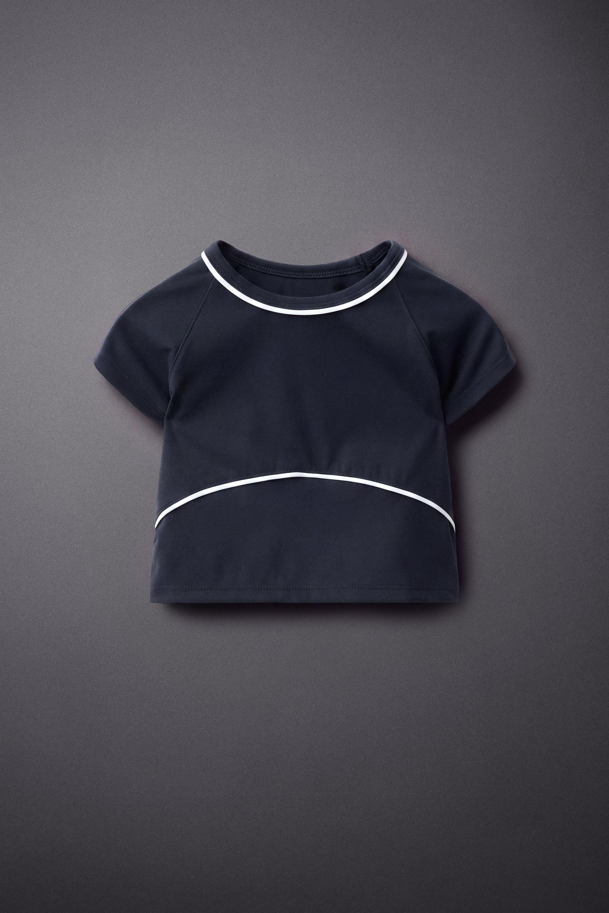 SPORTY CONTRAST PIPING T-SHIRT — Ink blue