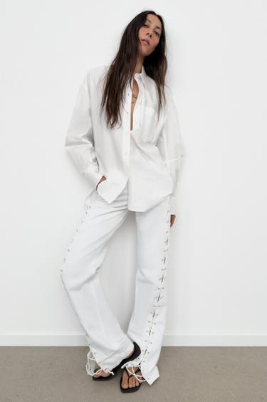 Zara 寬鬆府綢襯衫 - 白色