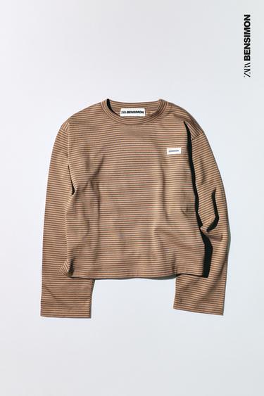STRIPED T-SHIRT WITH BENSIMON ® X ZARA LABEL - camel by Zara