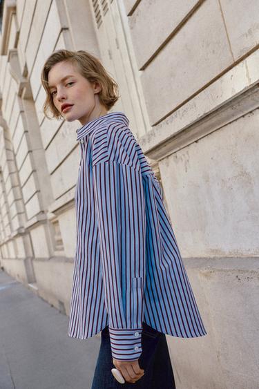 CHEMISE OXFORD À RAYURES - Rouge / Noir de Zara - Image 2