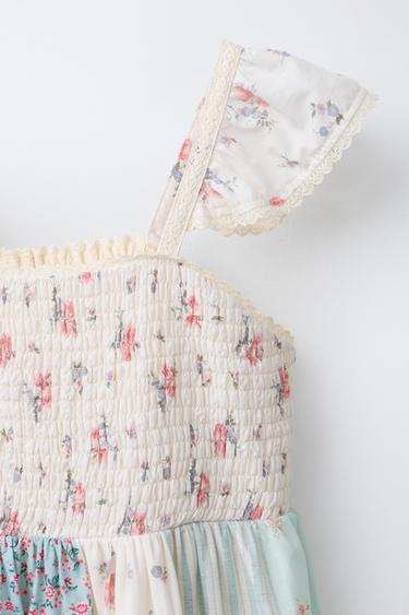 ROBE PATCHWORK DENTELLE FLEURS - Vert d'eau de Zara - Image 2