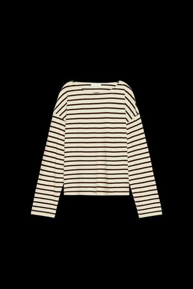 Zara STRIPED LONG SLEEVE T-SHIRT - Beige / Taupe brown - Image 0