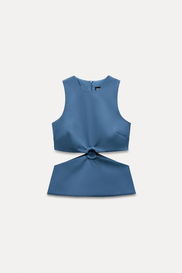 TOP ÉLASTIQUE AJOURÉ - Bleu de Zara