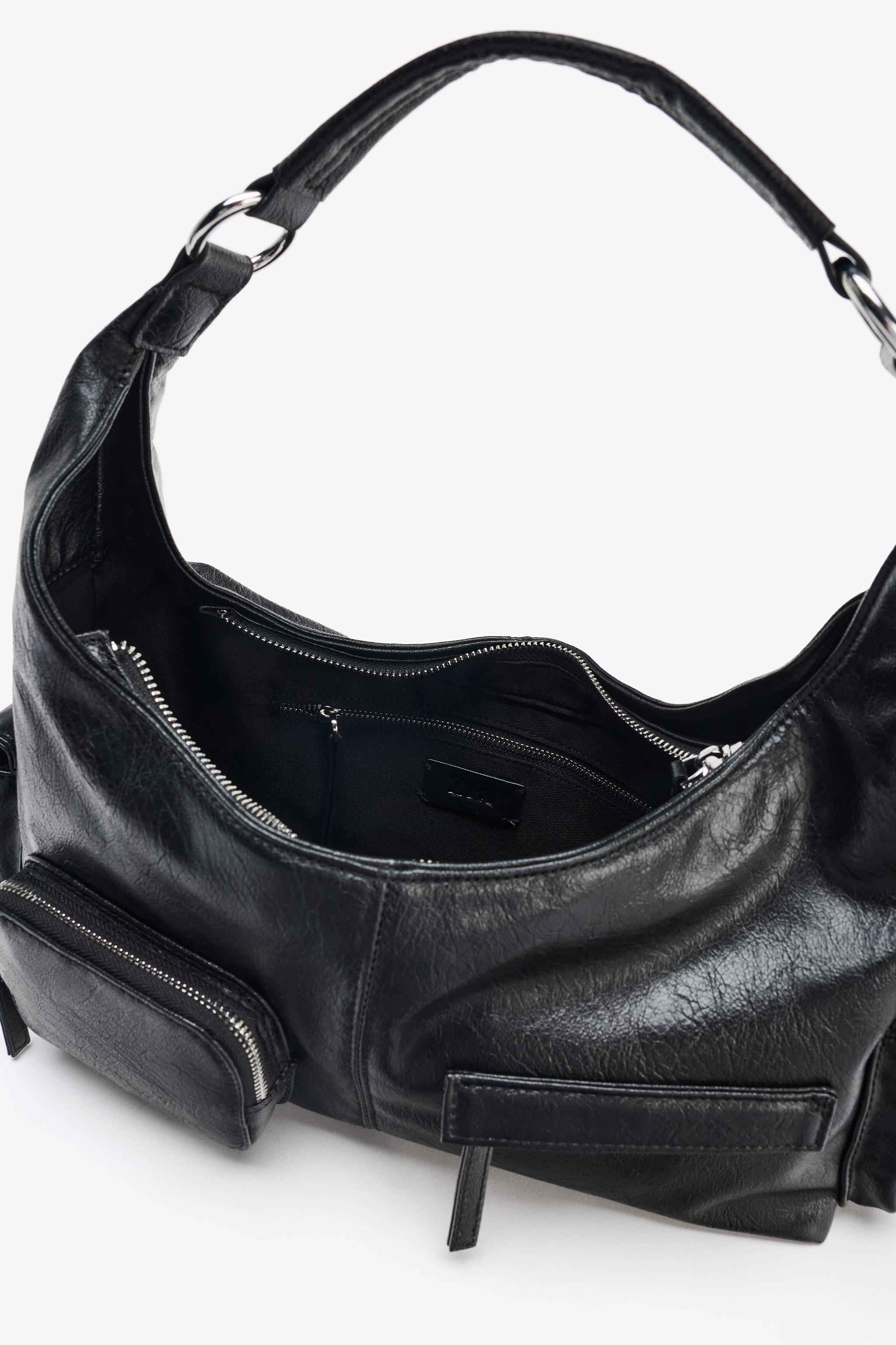 クラックテクスチャー加工ポケットバッグ - ブラック | ZARA