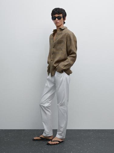 Zara Slim-fit lightweight textured weave denim trousers - White