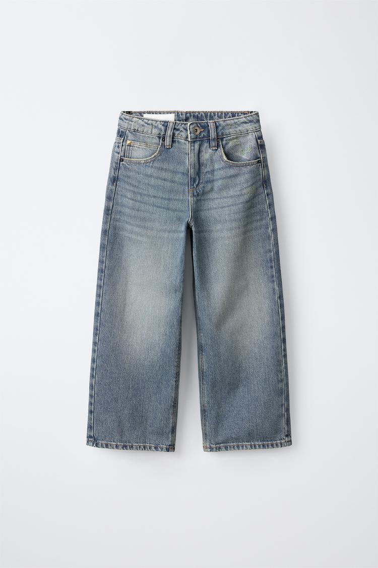 WIDE-LEG STAR PATCH JEANS — Blue