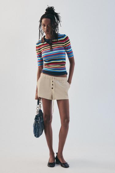 CAMISETA LISA MEZCLA LANA - Azul de Zara