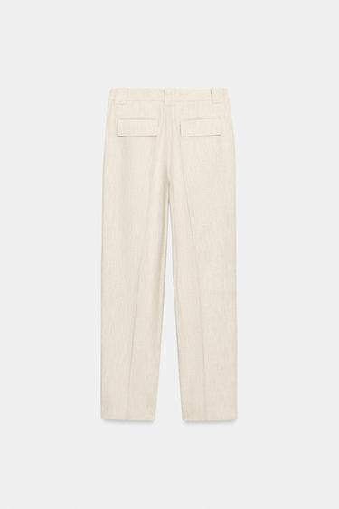 RUSTIC WEAVE STRAIGHT-LEG TROUSERS - Light beige by Zara - Image 6