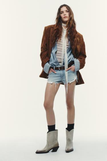 LEATHER COWBOY ANKLE BOOTS - white by Zara