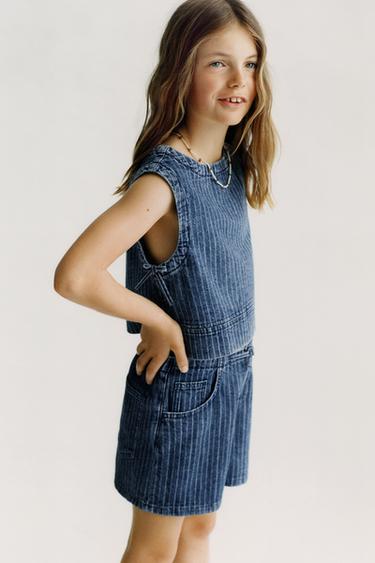 Zara STRIPED DENIM SHORTS - striped