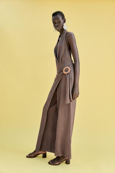 RAMIE HALTER JUMPSUIT - Brown by Zara - Image 4