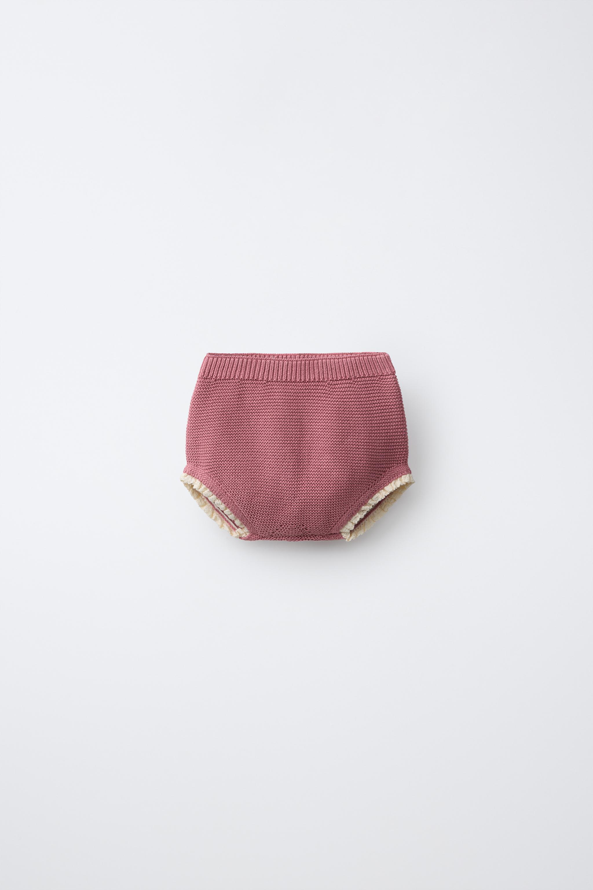 CONTRAST LACE KNIT BRIEFS — Pink