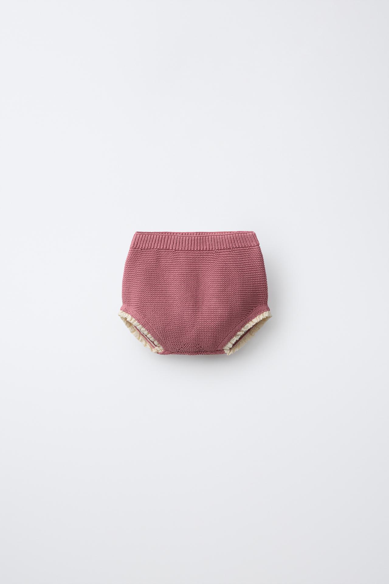 CONTRAST LACE KNIT BRIEFS — Pink