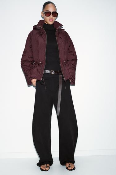 Zara HOODED PUFFER JACKET - Maroon