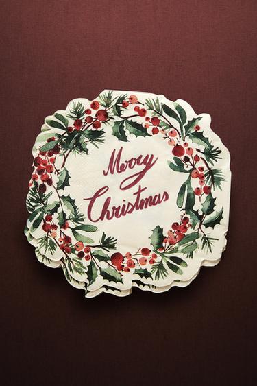 SET OF CHRISTMAS WREATH PAPER NAPKINS (SET OF 20) - Red by Zara - Image 4