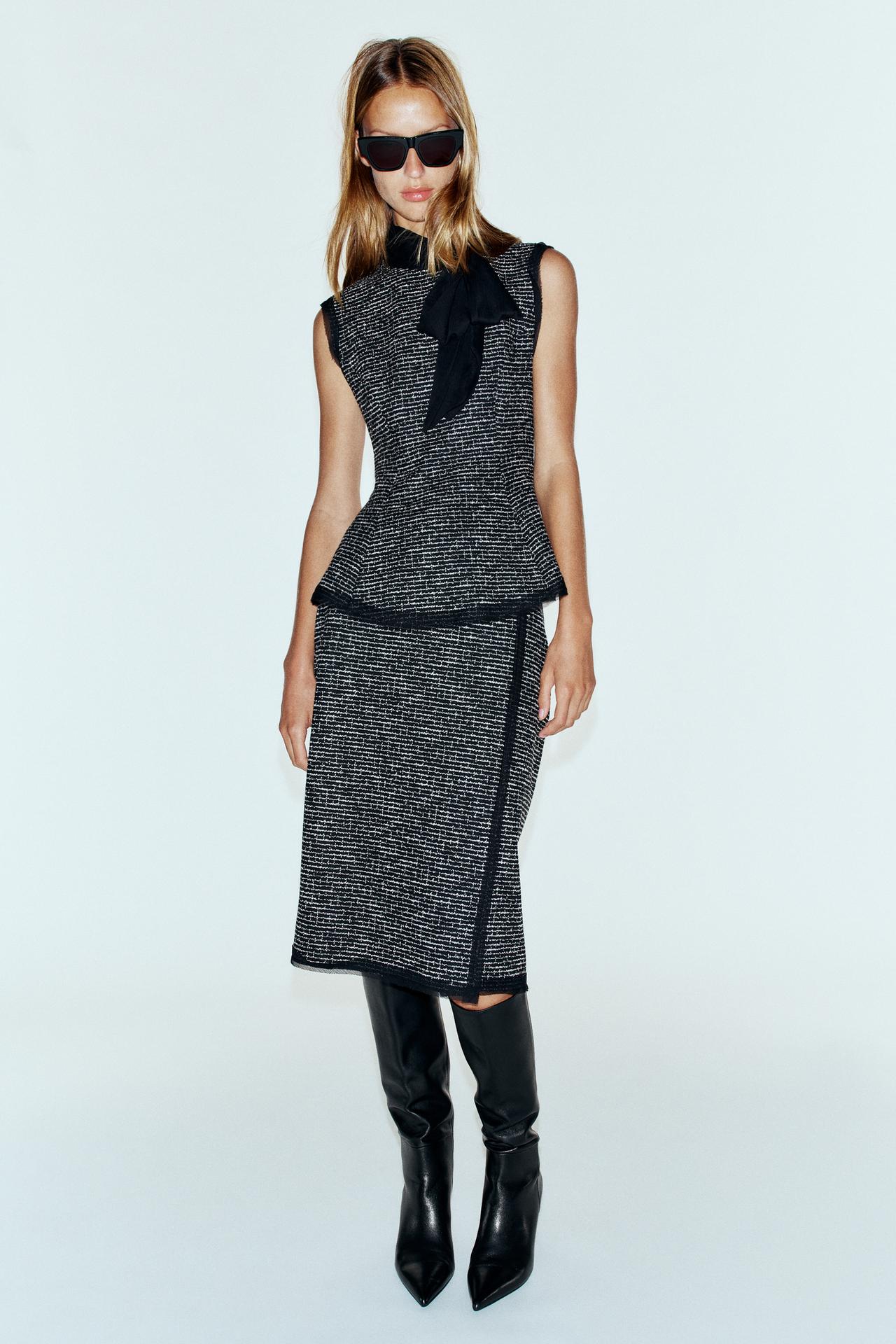 TEXTURED COMBINED MIDI SKIRT