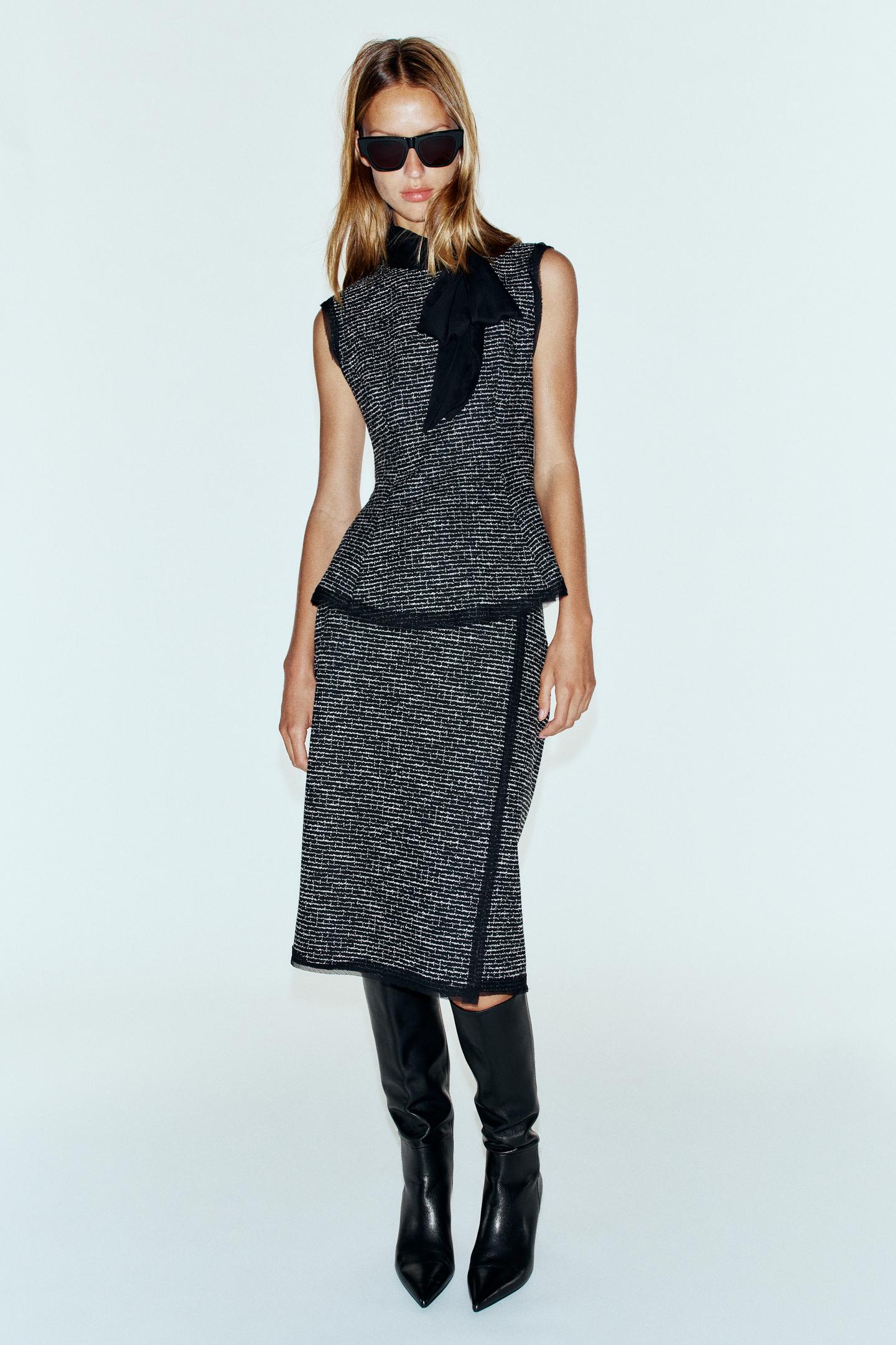 Женская юбка Zara Structured Combined MIDI, цвет: Чёрный / Белый