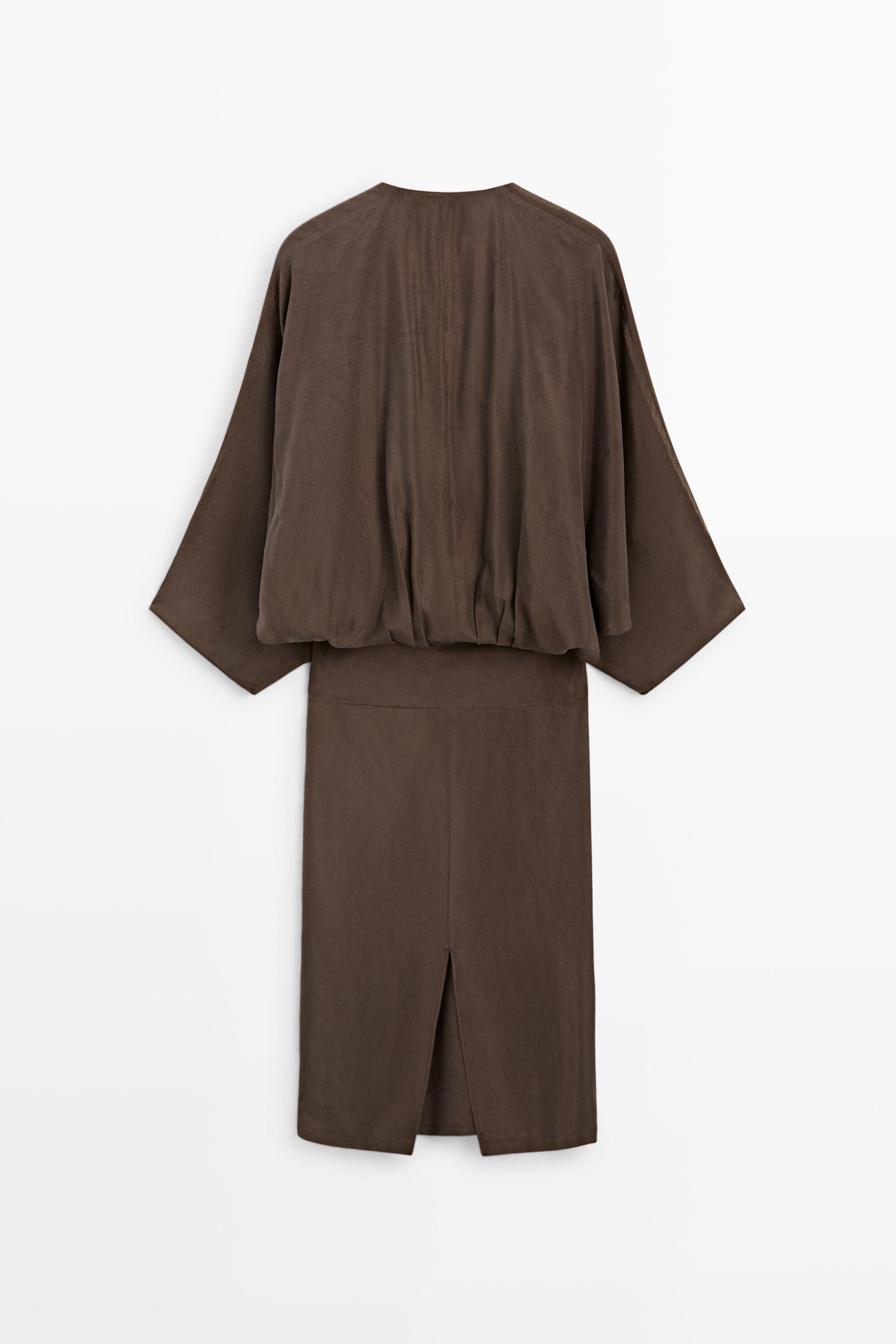 Fluid midi dress with gathered sash