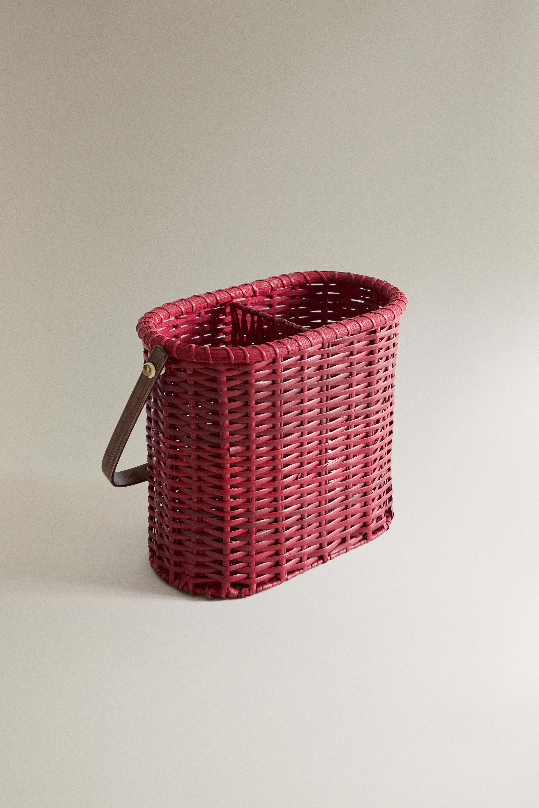 RATTAN BOTTLE STAND BASKET — Red (alternate view)