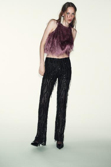 TOP BALLON À FRANGES - Mauve de Zara - Image 4