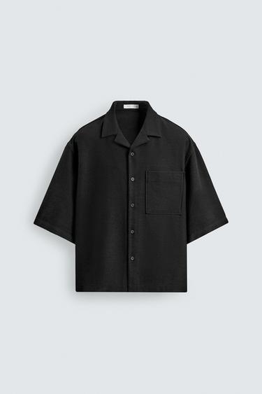РУБАШКА BOXY FIT ИЗ РЕЛЬЕФНОЙ ТКАНИ — ЧЕРНЫЙ от Zara