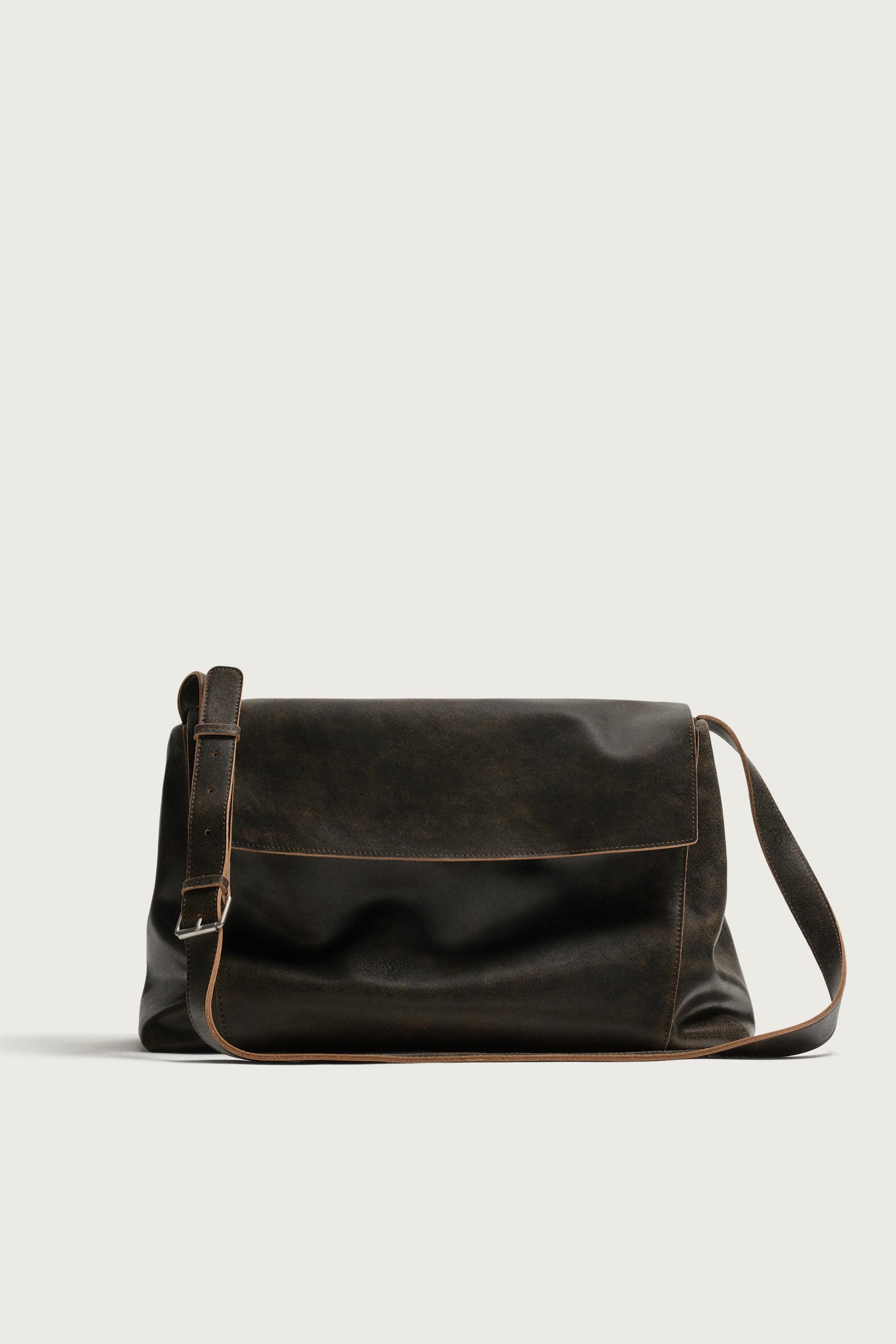 LEATHER FLAP CROSSBODY BAG - Brown | ZARA United States