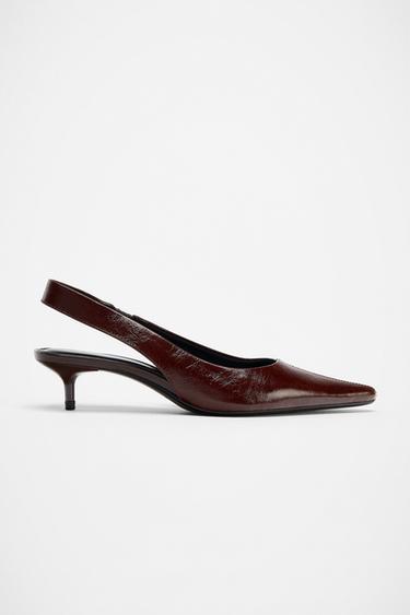 Zara LEATHER SLINGBACK HEELS - Burgundy Red