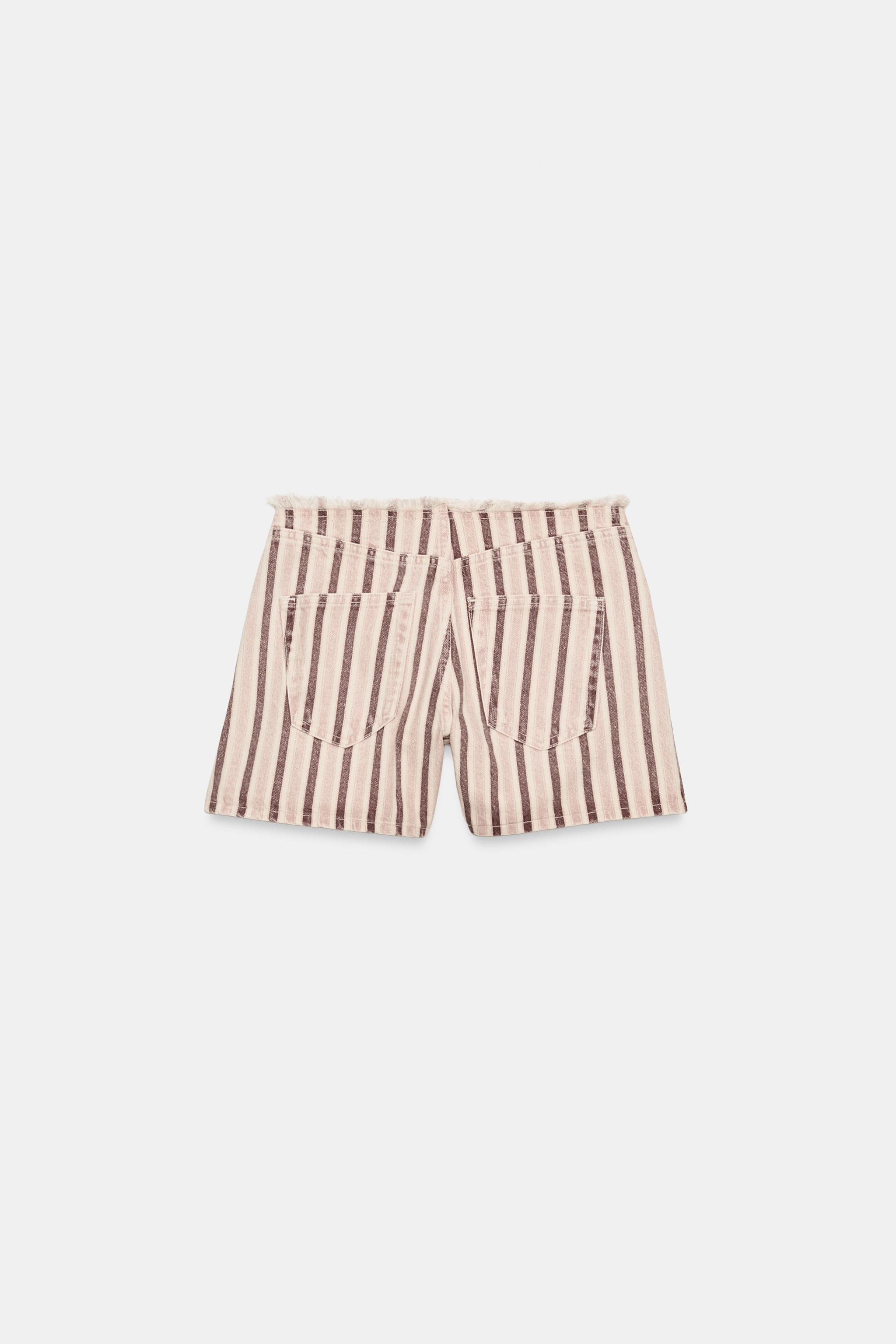 Z1975 FRAYED STRIPED DENIM SHORTS - Multicolored | ZARA United States