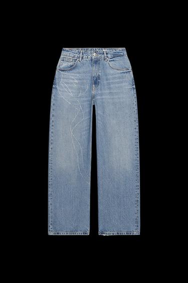 Zara RELAXED OVERSIZE HIGH-WAIST RHINESTONE JEANS - Blue - Image 0