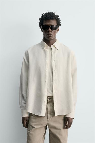 РУБАШКА REGULAR FIT ИЗ КОНОПЛИ И ХЛОПКА — БЕЛЫЙ от Zara