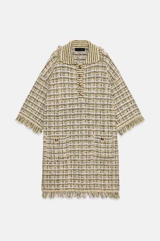 ROBE EN MAILLE STRUCTURÉE EFFRANGÉE - Jaune de Zara - Image 4