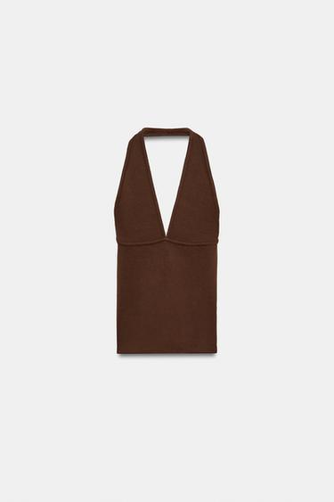 TOP HALTER - Marron de Zara