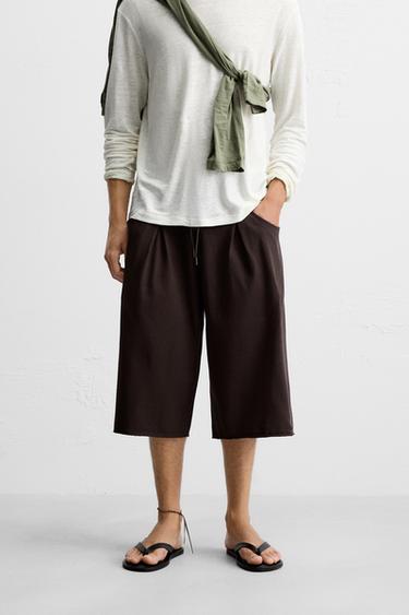 OVERSIZED FIT PLEATED BERMUDA SHORTS - Brown by Zara - Image 1