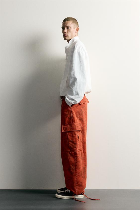 PANTALON CARGO BALLON À IMPRIMÉ ABSTRAIT - Orange de Zara - Image 3