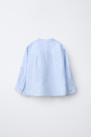 CHEMISE 100 % LIN COL MAO - Bleu de Zara - Image 2