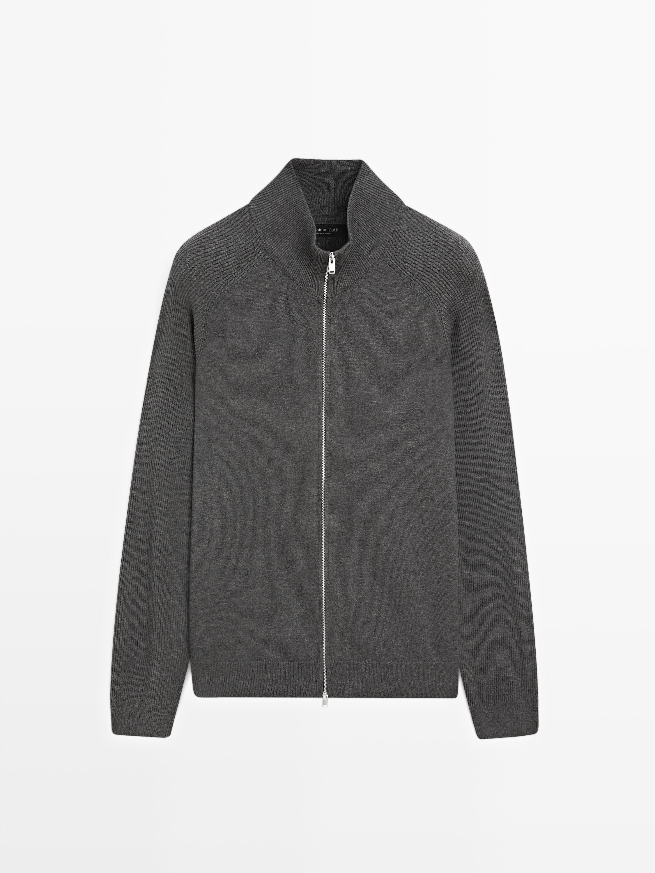 Knit cotton blend cardigan with raglan sleeves — Mid-gray