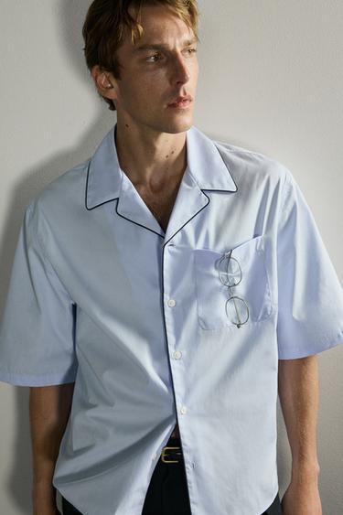 CHEMISE COUPE DÉCONTRACTÉE À LISERÉ EN CONTRASTE - Bleu ciel de Zara - Image 4