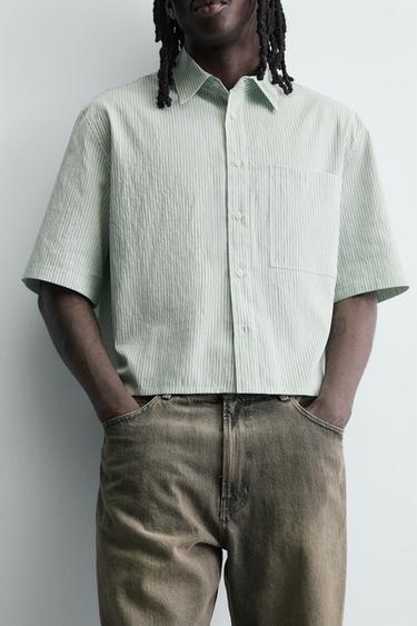 CROPPED FIT CHECK SHIRT - Green stripe by Zara - Image 5