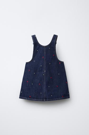 ROBE-SALOPETTE EN JEAN BRODÉE CŒURS - Bleu de Zara - Image 1