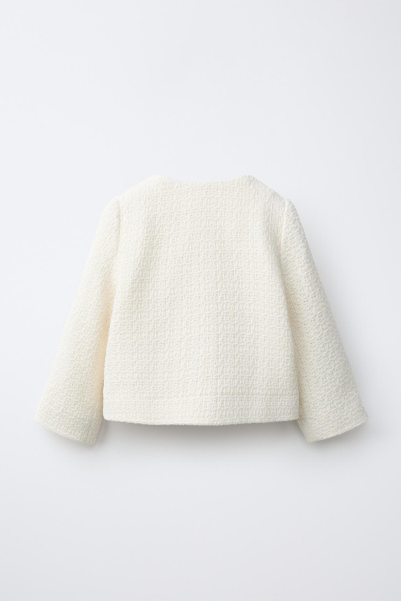 TEXTURED BOW JACKET — Ecru