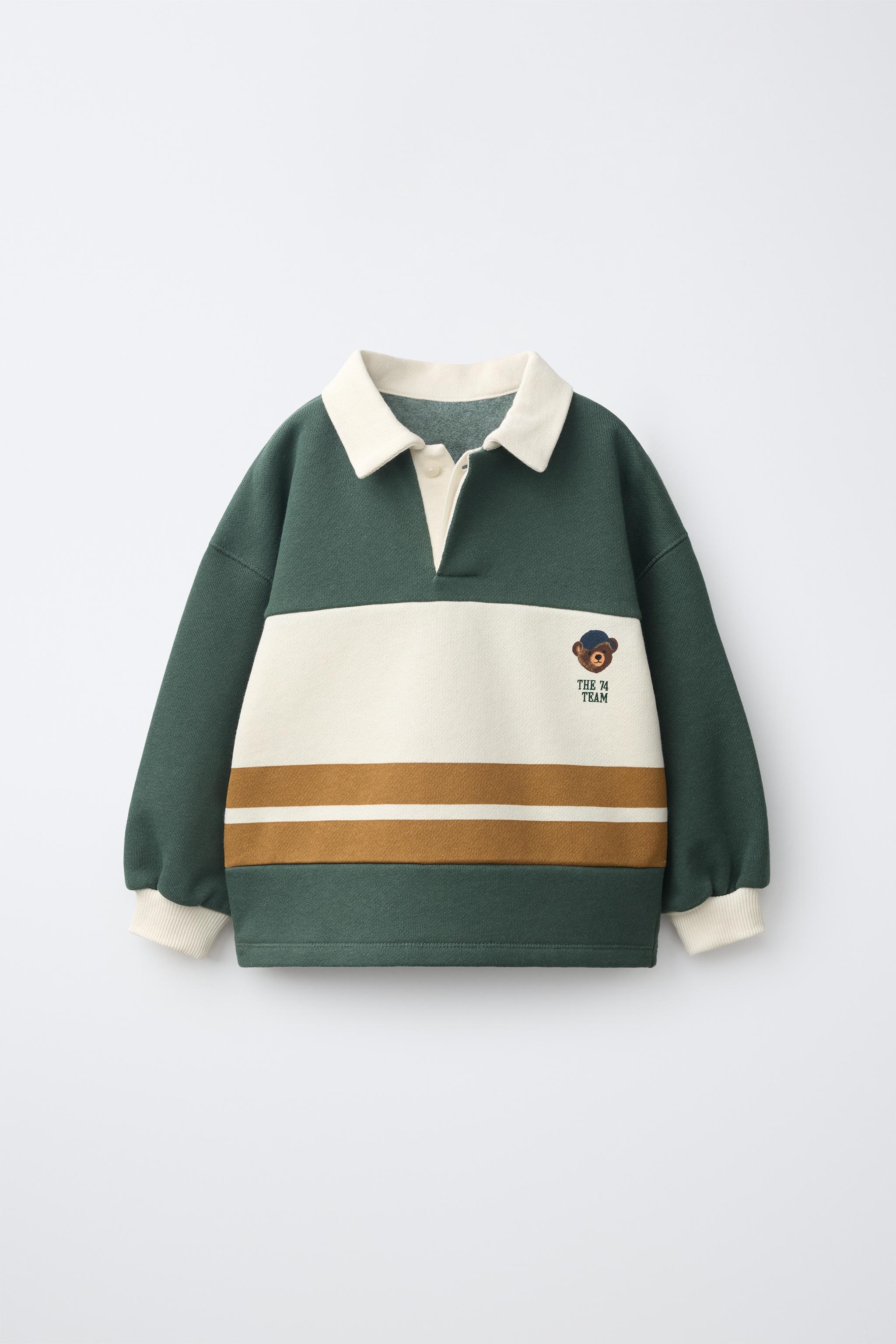 STRIPED BEAR EMBROIDERED POLO — Green