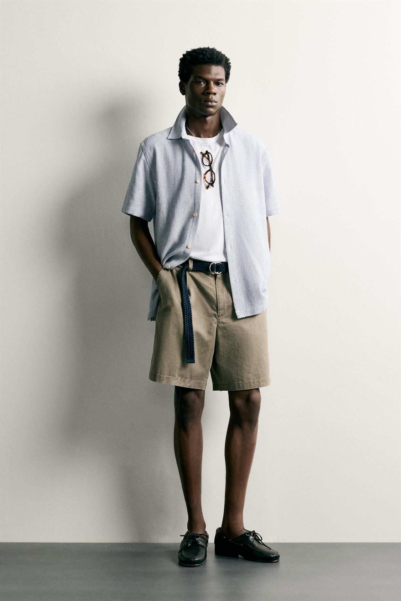 REGULAR FIT TEXTURED SHIRT — Navy / White