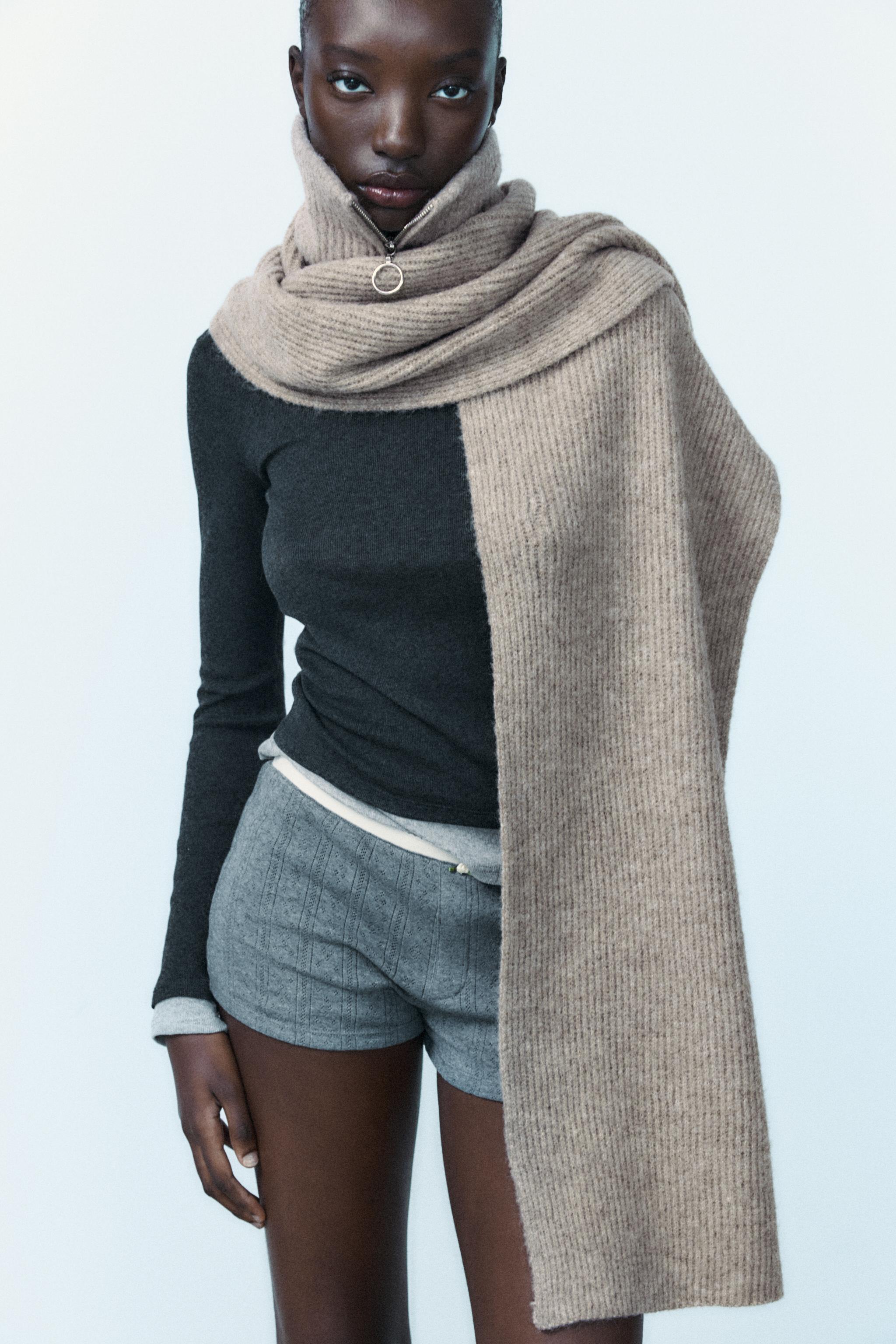ジップネックニットスカーフ - ゴールデンブラウン | ZARA Japan