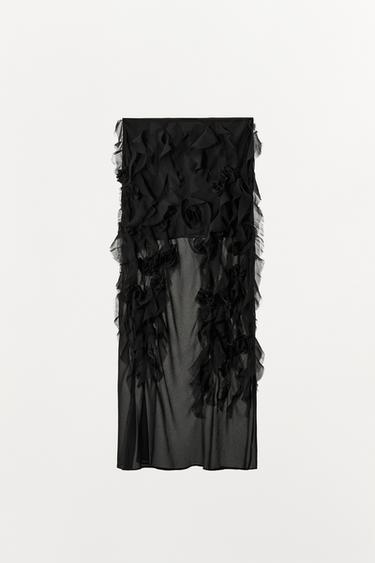 MIDI SKIRT WITH RAISED FLOWERS - Black by Zara - Image 8
