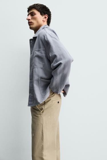 RELAXED FIT COTTON/LINEN OVERSHIRT - Blue by Zara - Image 4