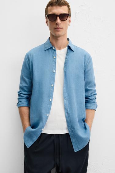 CAMISA 100% LLI - Blau clar de Zara