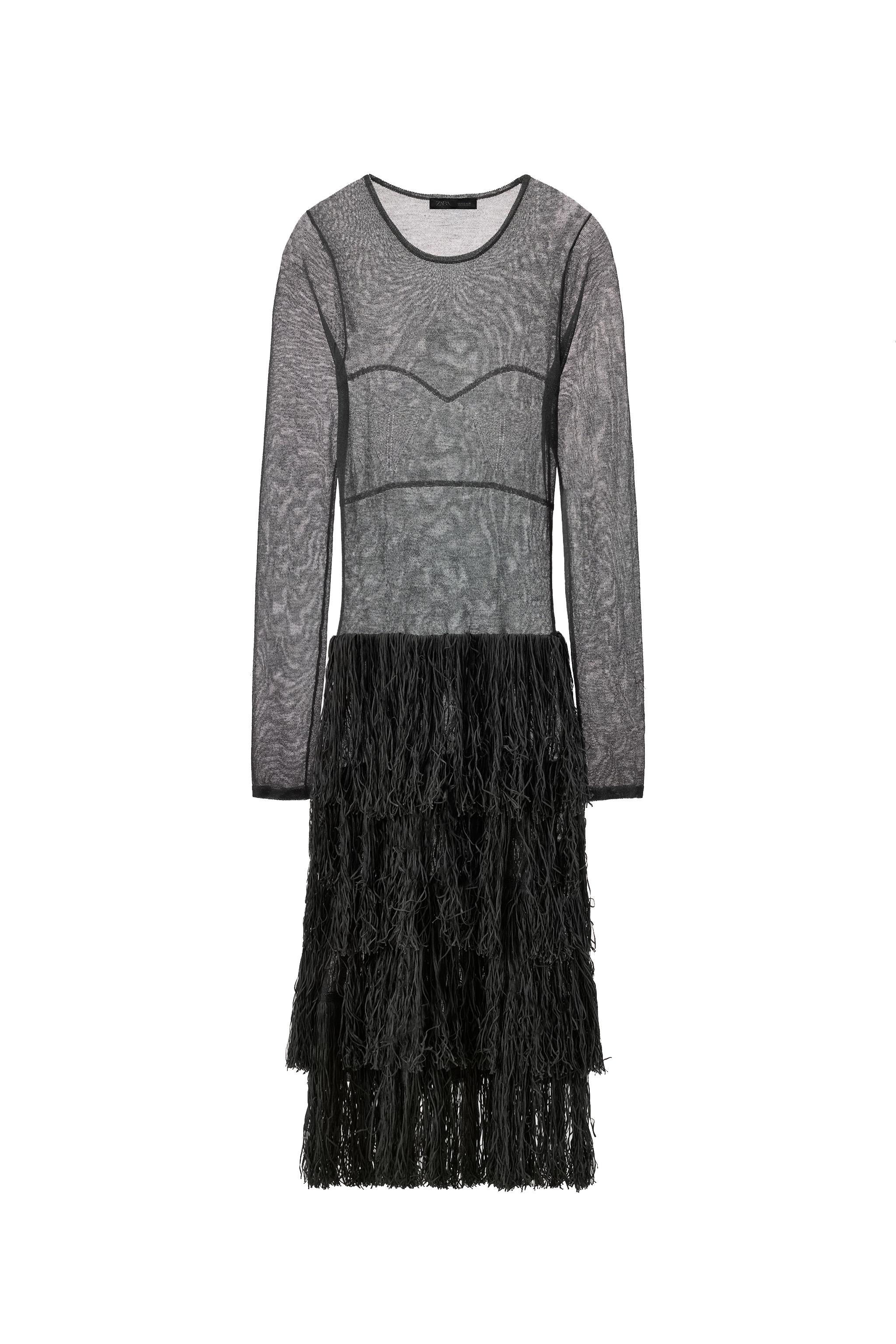 Zara - Metallic Thread Fringed Knit Dress - Blue / Gray - S - Woman Zara - Metallic Thread Fringed Knit Dress - Blue / Gray - S - Woman