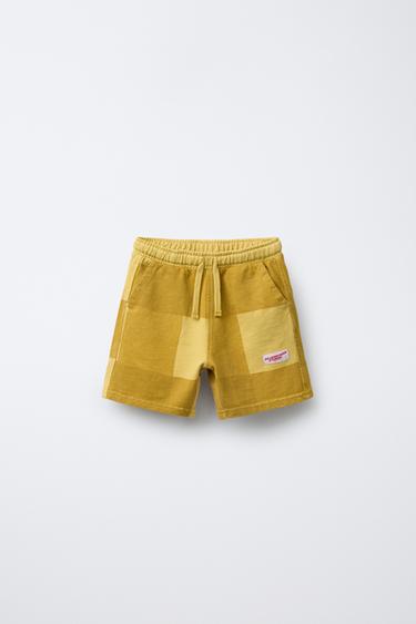 Zara PLAID PLUSH SHORTS - Mustard - Image 0