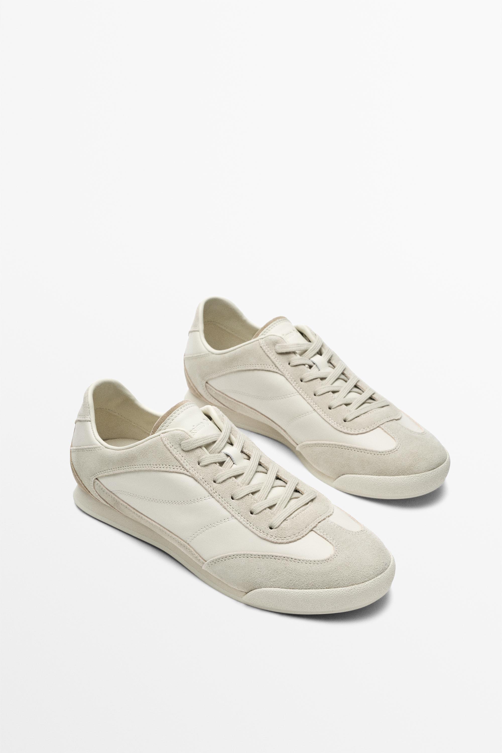 Contrast leather trainers — White