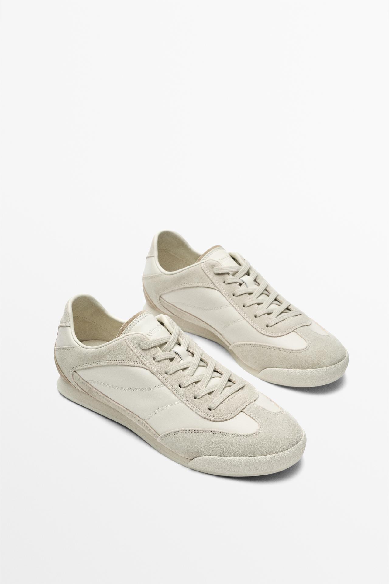 Contrast leather trainers — White